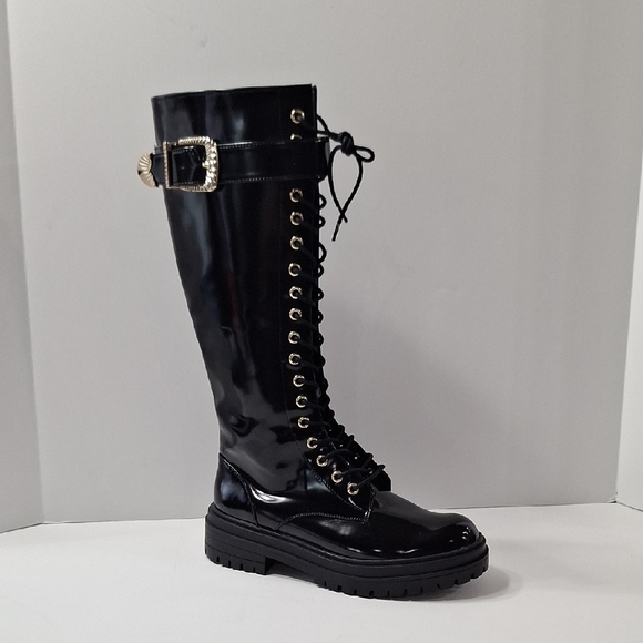 Gianni Bini Black Sky Scraper Whimsigoth Lug Sole Punk Platform Boots Size 7.5 - Picture 1 of 13